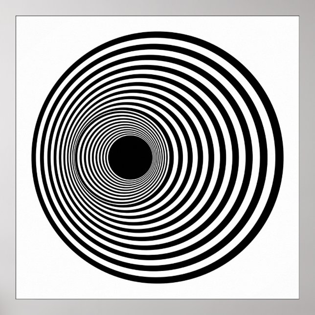 Pôster Op Art Horizontal Circles Black and White 01 (Frente)