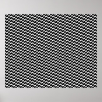 Pôster Op Art Horizontal Waves Black and White 01