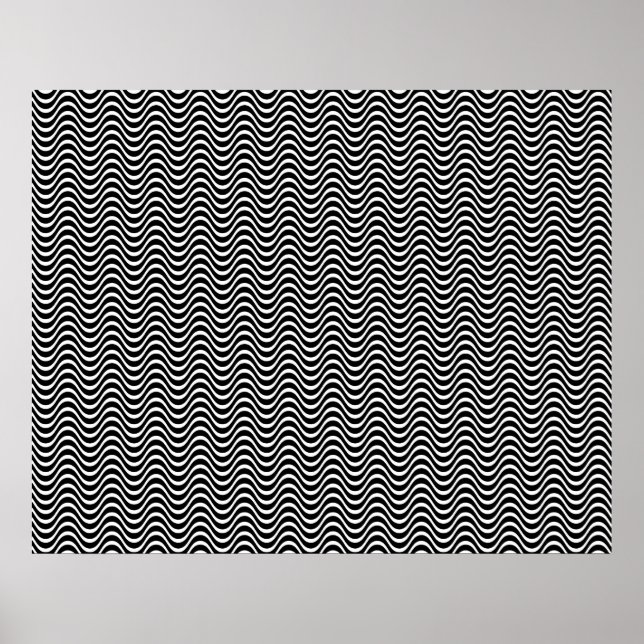 Pôster Op Art Horizontal Waves Black and White 01 (Frente)
