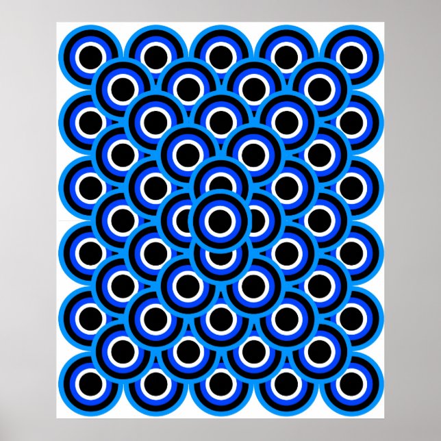 Pôster Op Art Thousand Eyes Azul Azul Azul Azul Branco Pr (Frente)