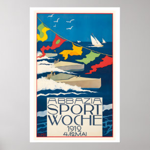 Poster Opatija Croácia Semana Esportiva 1912 Viagem Antig