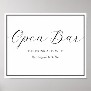 Poster Open Bar Wedding Sign Elegant Modern Calligraphy