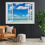 Poster Open Window at the Beach<br><div class="desc">Beautiful watercolor brush rendition of the crystal blue water and equally brilliant blue skies out the open window at your beach vacation villa.</div>