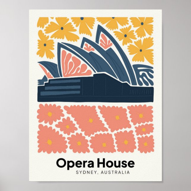 Poster Opera House Sydney Austrália viagem floral Art (Frente)