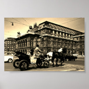 Poster Ópera Staatsoper Fiaker Vintage Áustria Viena