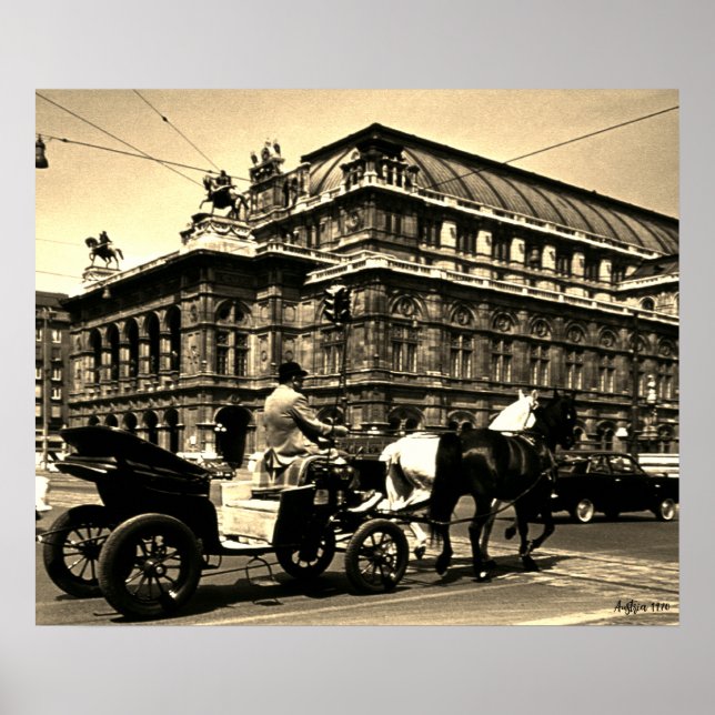Poster Ópera Staatsoper Fiaker Vintage Áustria Viena (Frente)
