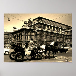 Poster Ópera Staatsoper Fiaker Vintage Áustria Viena