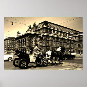 Poster Ópera Staatsoper Fiaker Vintage Áustria Viena