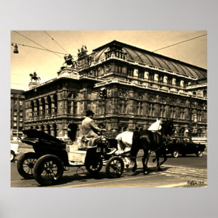 Poster Ópera Staatsoper Fiaker Vintage Áustria Viena