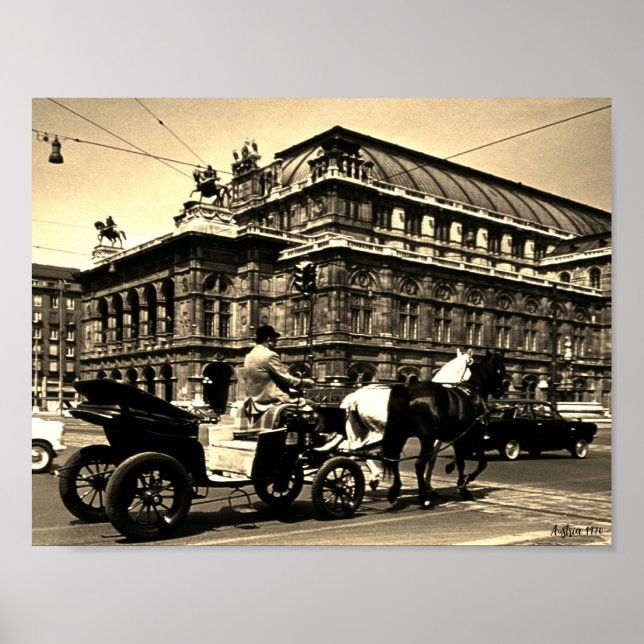 Poster Ópera Staatsoper Fiaker Vintage Áustria Viena (Frente)