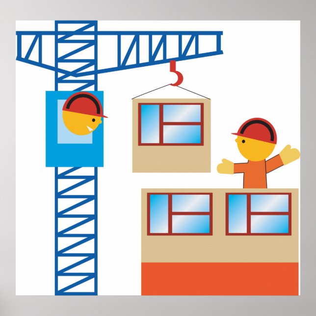 Poster Operador De Crane E Trabalhador De Construção (Frente)
