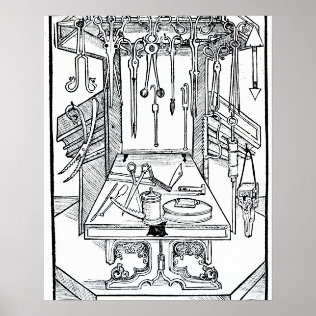 Pôster Operating table and surgical instruments, from 'Da (Frente)
