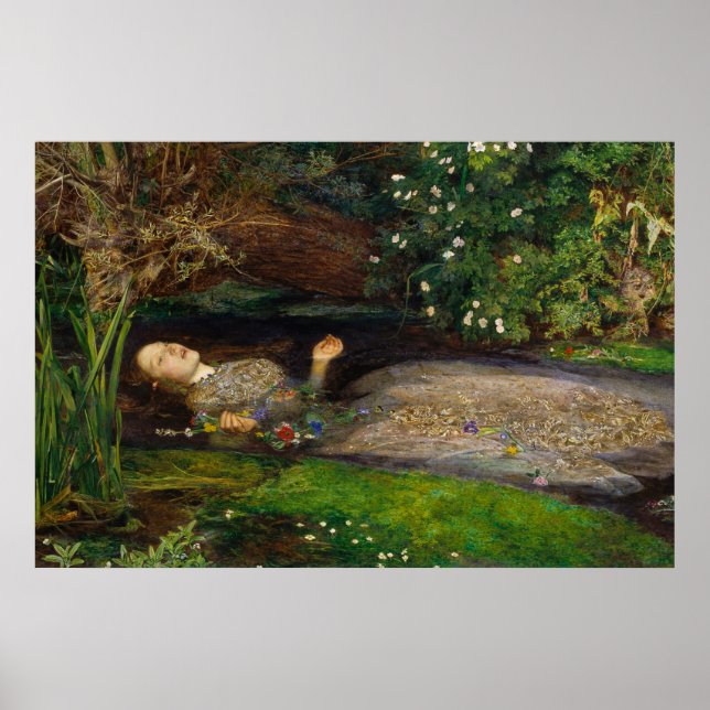 Poster Ophelia, c. 1852 apresentada por Sir John Everett  (Frente)