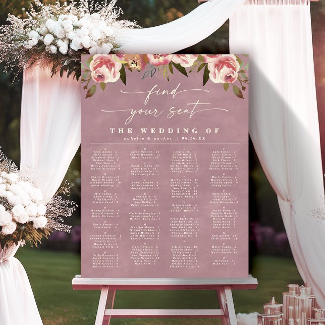 Poster Ophelia Pink - Gráfico de Assentos Alfabéticos (Say "I DO" to Romantic Watercolor Florals and a Cottagecore Vibe with the Ophelia Wedding Suite.)