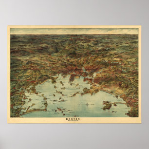 Poster Opinião 1905/mapa de Boston do vintage
