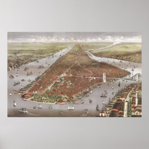 Poster Opinião aérea da cidade de Manhattan, New York,