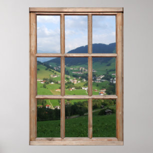 Poster Opinião alpina dos montes de uma janela