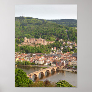 Poster Opinião da cidade de Heidelberg com o castelo