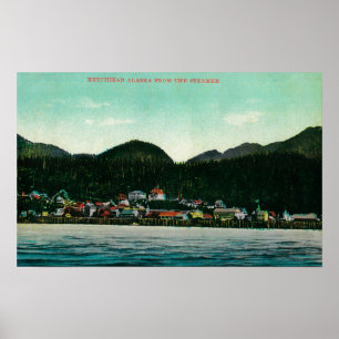 Pôster Opinião da cidade de Ketchikan, Alaska do navio a
