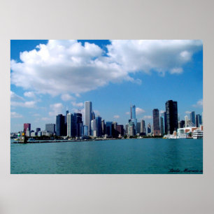 Poster Opinião da skyline de Chicago do cais do marinho