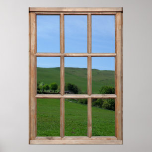 Pôster Opinião de monte verde de uma janela