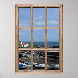 Pôster Opinião de porto de pesca de uma janela