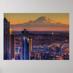 Poster Opinião do centro de Seattle, futebol da