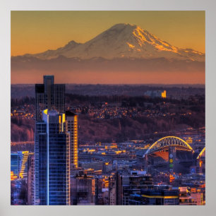 Poster Opinião do centro de Seattle, futebol da