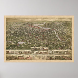 Pôster Opinião panorâmico 1883 do birdseye de Nashua NH