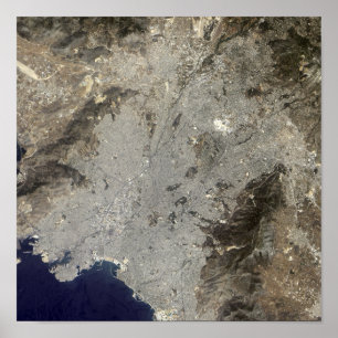 Pôster opinião satélite da Verdadeiro-cor de Atenas