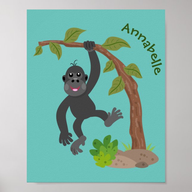 Poster Óptica de desenho animado de gorila de bebê feliz (Frente)
