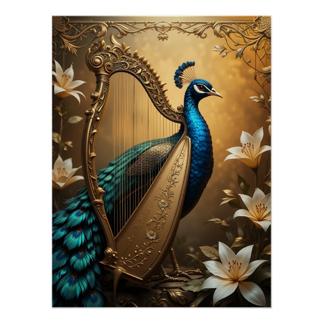 Pôster Opulent Serenade: Peacock Harpist (Frente)