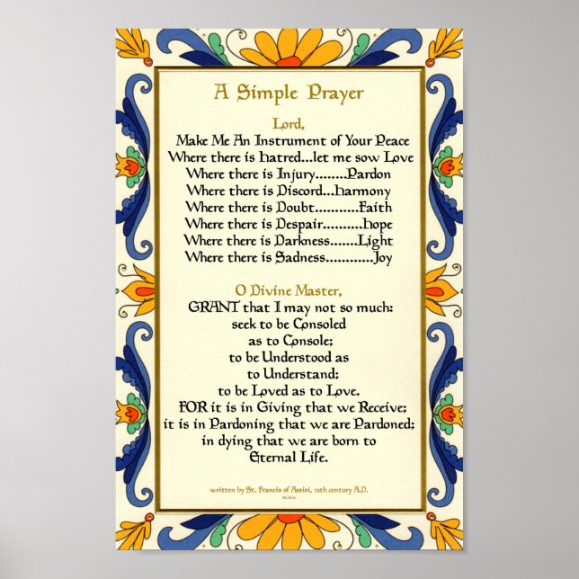 Pôster Oração da Rua Santo. Francisco de Assisi 15:17 Par (Frente)