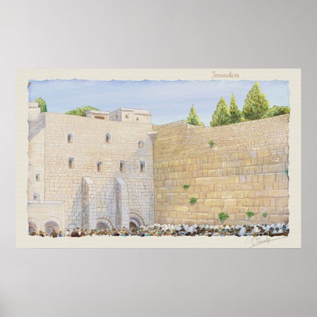 Poster Oração, Muro Ocidental KOTEL Jerusalém Antiga Arte (Frente)