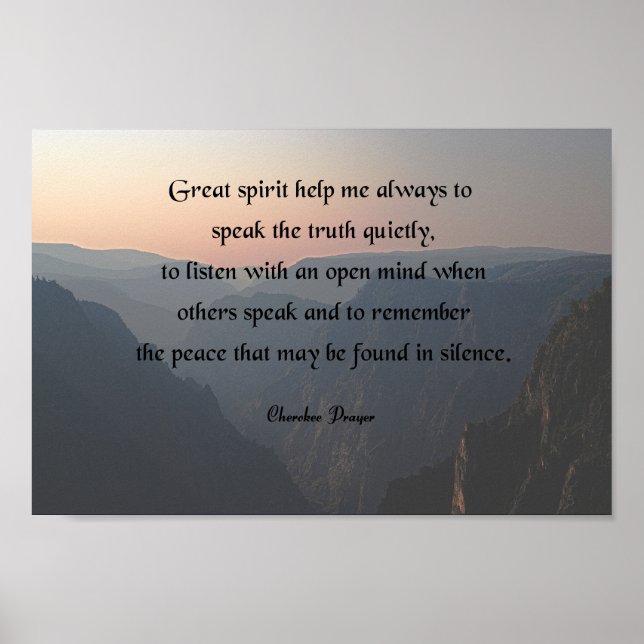 Poster Oração Nativa Americana, espírito Excelente me aju (Frente)