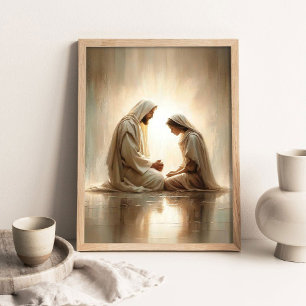 Poster Orações Divinas, Arte Cristã, Jesus e Menina, Foto