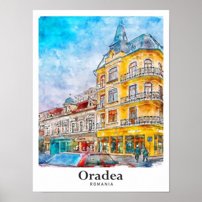 Poster Oradea Romênia Viagem Watercolor (Frente)