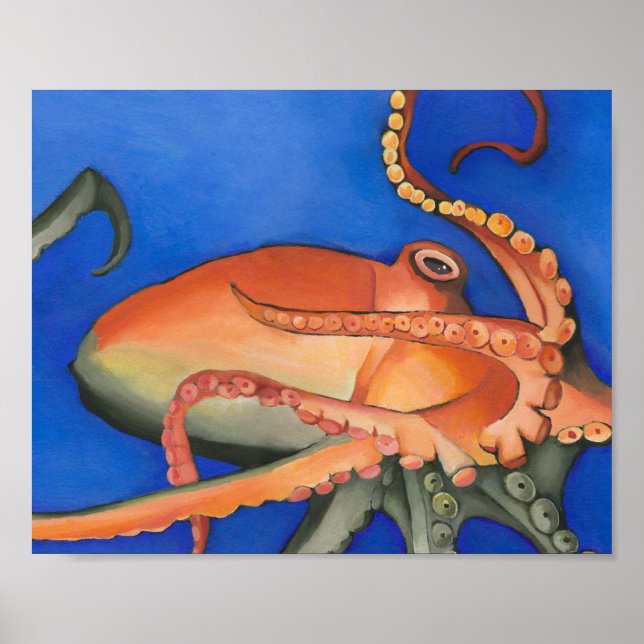 Poster Orange and green octopus (Frente)