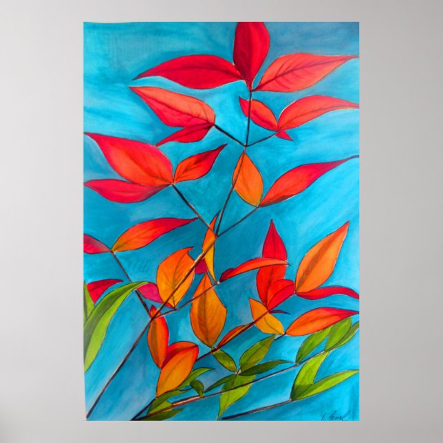 Poster Orange Autumn deixa a arte original de aquarela (Frente)