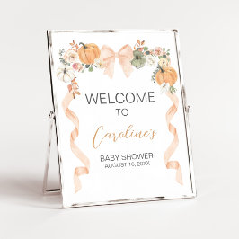 Poster Orange Bow Pumpkin Baby Shower Welcome Sign
