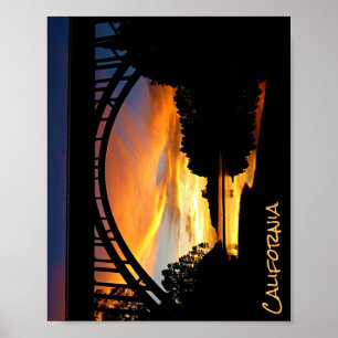 Poster Orange California Costeira Sunset Sob Ponte