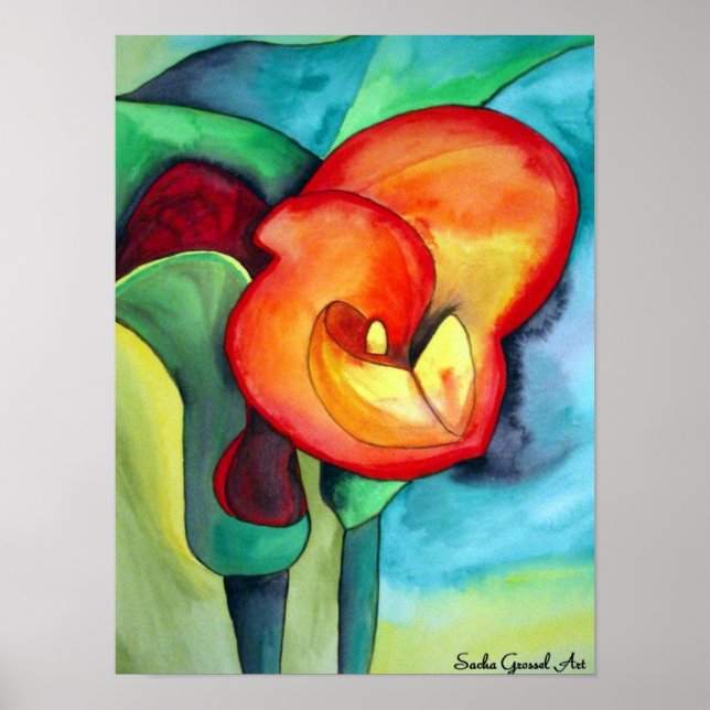 Poster Orange Canna lily - arte original de aquarela (Frente)