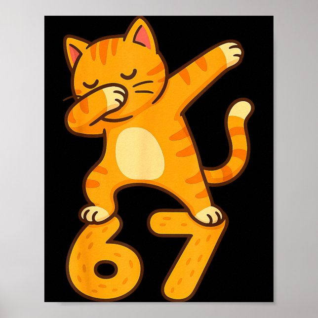 Poster Orange Cat Dabbing Funny 67 Six Seven Meme  (Frente)