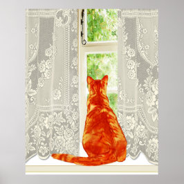 Poster Orange Cat Olhando para a Janela Arte Tradicional