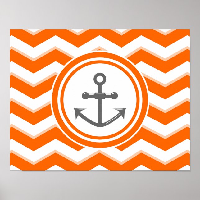 Poster Orange Chevron Zigzag Pattern Anchor Smile (Frente)