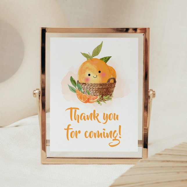 Poster Orange Citrus Little Cutie Obrigado por vir (Little Cutie Orange Citrus Baby Shower Thank you for Coming Sign)