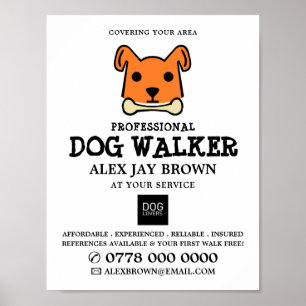 Poster Orange Dog com Osso, Publicidade de Dog Walker