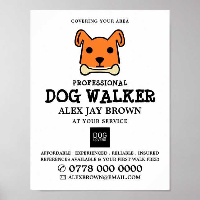 Poster Orange Dog com Osso, Publicidade de Dog Walker (Frente)