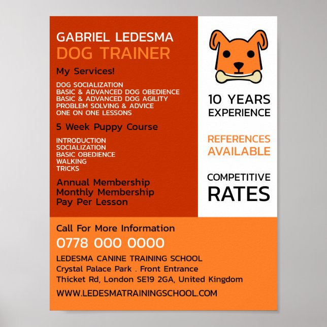 Poster Orange Dog, Publicidade para Treinador de Cães (Frente)