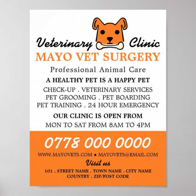 Poster Orange Dog, Veterinarian, Serviço Veterinário (Frente)